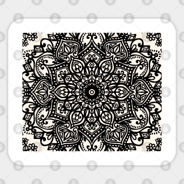 Black and Cream Mandala Tapestry Pattern Sticker by aterkaderk